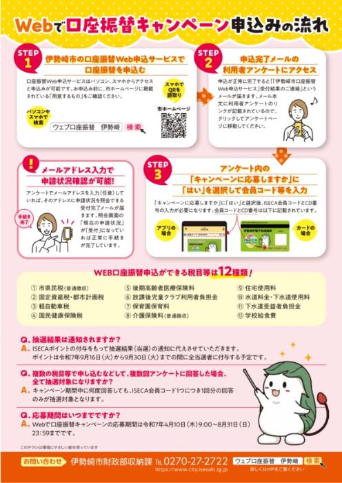 ウェブで口座振替キャンペーンをお知らせするチラシのウラ面