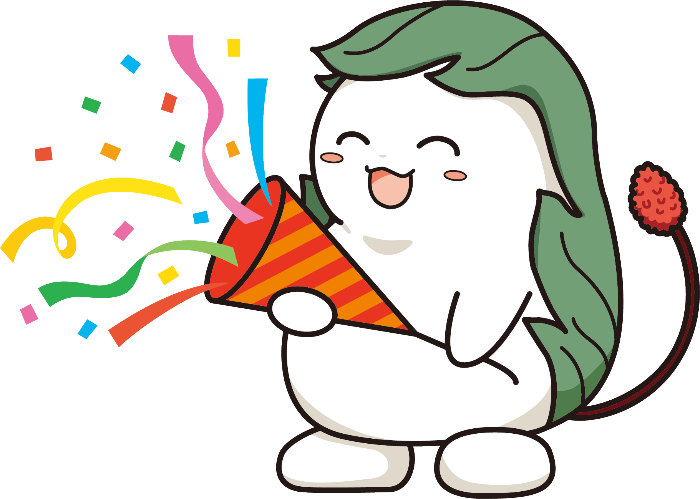 くわまるが大きなクラッカーでお祝いするデザイン