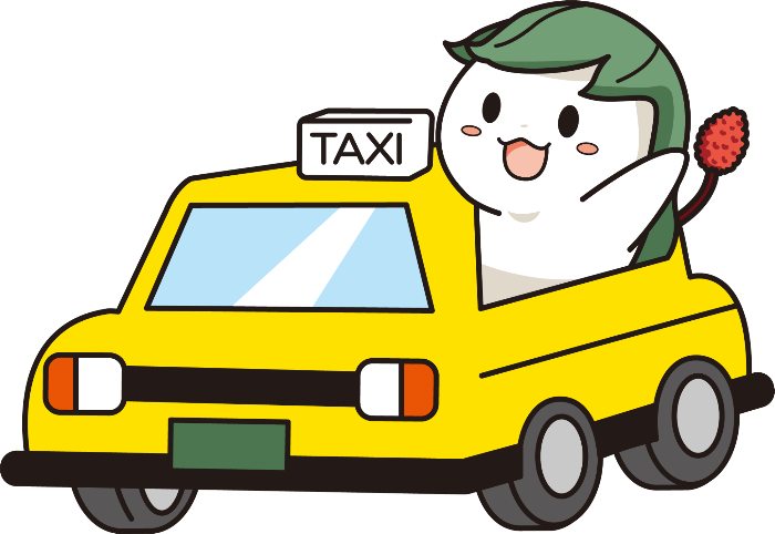 タクシー運転席から顔を出して手を振っているくわまるデザイン