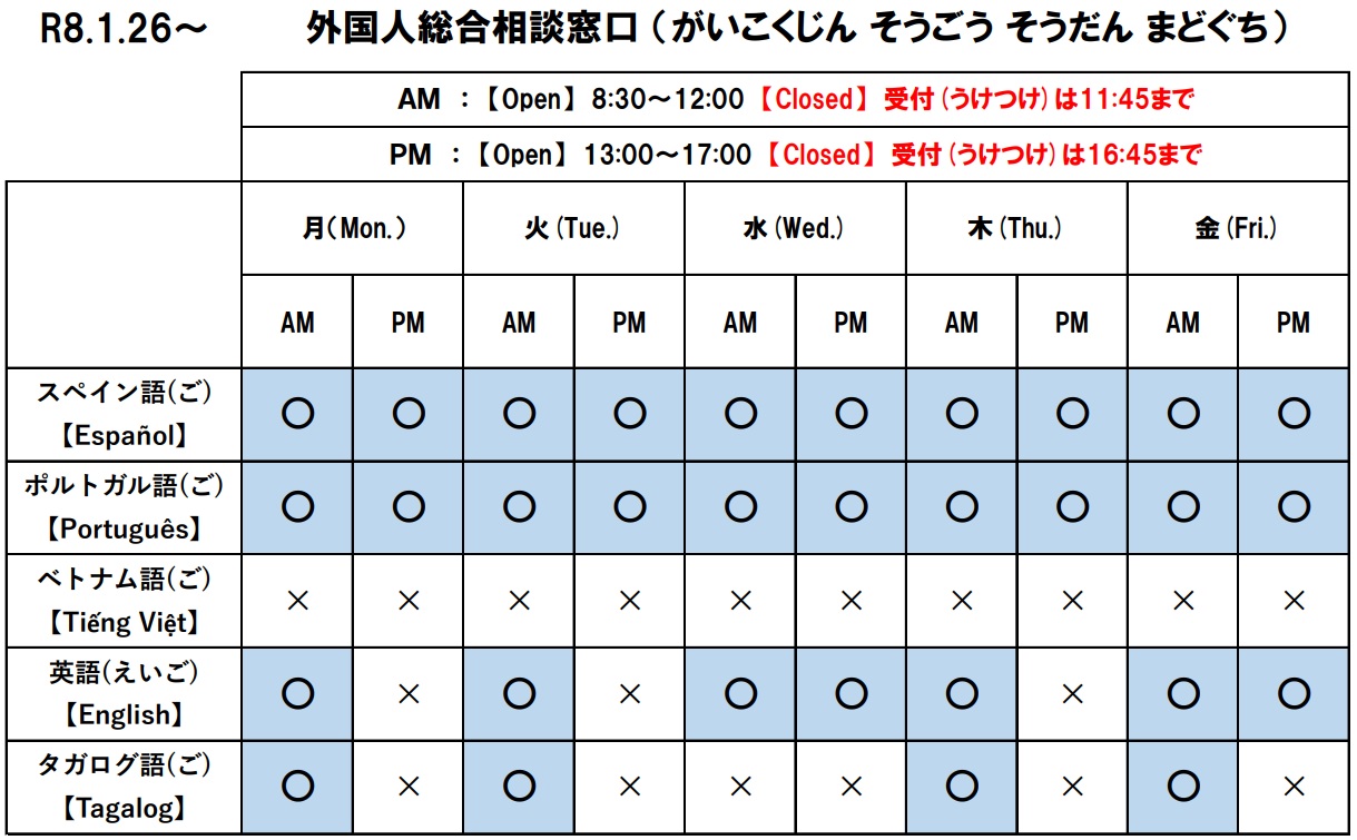 窓口スケジュール