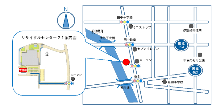 清掃リサイクルセンター21の案内図です。詳しくは電話で問い合わせてください。