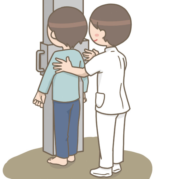 肺がん検診であるレントゲン撮影の様子です