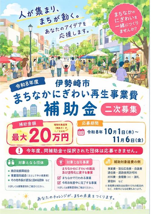まちなかにぎわい再生事業費補助金二次募集チラシ