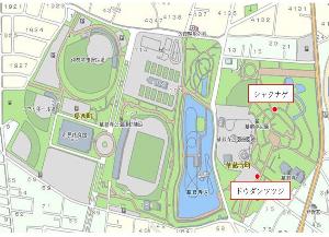 シャクナゲとドウダンツツジの位置図