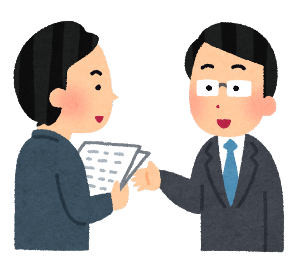 書類の提出方法を説明している職員の様子のイラスト