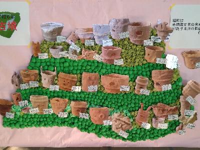 赤堀文化祭で展示された赤堀小学校児童が作成した埴輪の写真