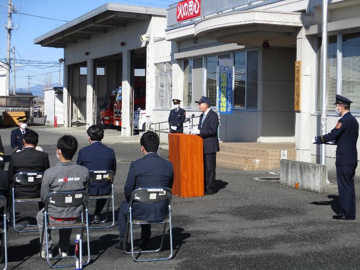 消防団赤堀方面隊第4分団消防ポンプ自動車配車式の様子