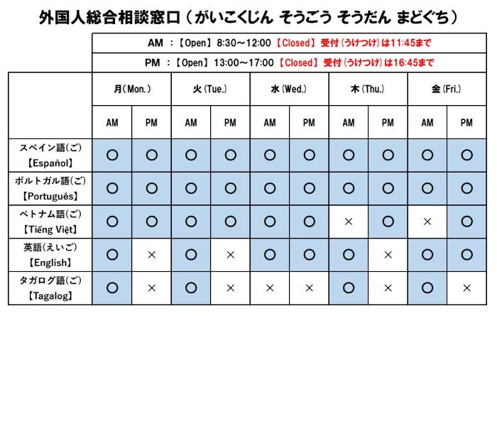 窓口スケジュール