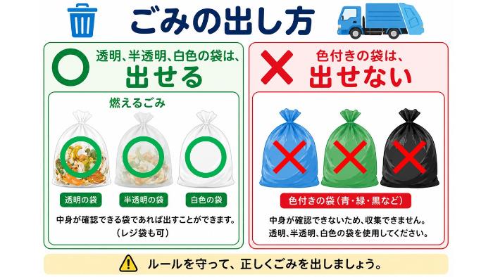 だせるごみ袋とだせないごみ袋の一例