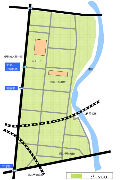 平成25年度の取組みとしてゾーン30規制区域に指定された宗高町周辺地域を示した画像