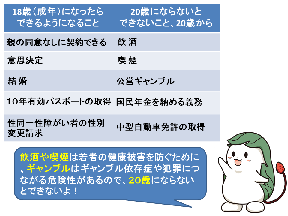 18歳(成年)でできること、できないこと