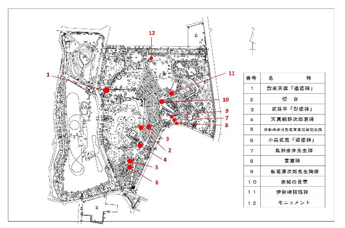 華蔵寺公園の石碑の位置図