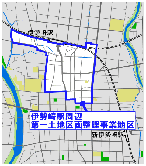 伊勢崎駅周辺第一土地区画整理事業地区の区域図