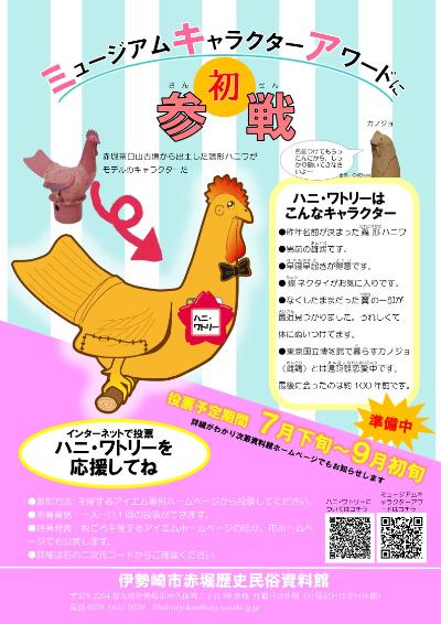 ハニ・ワトリーがミュージアムキャラクターワードへ参加するチラシです。