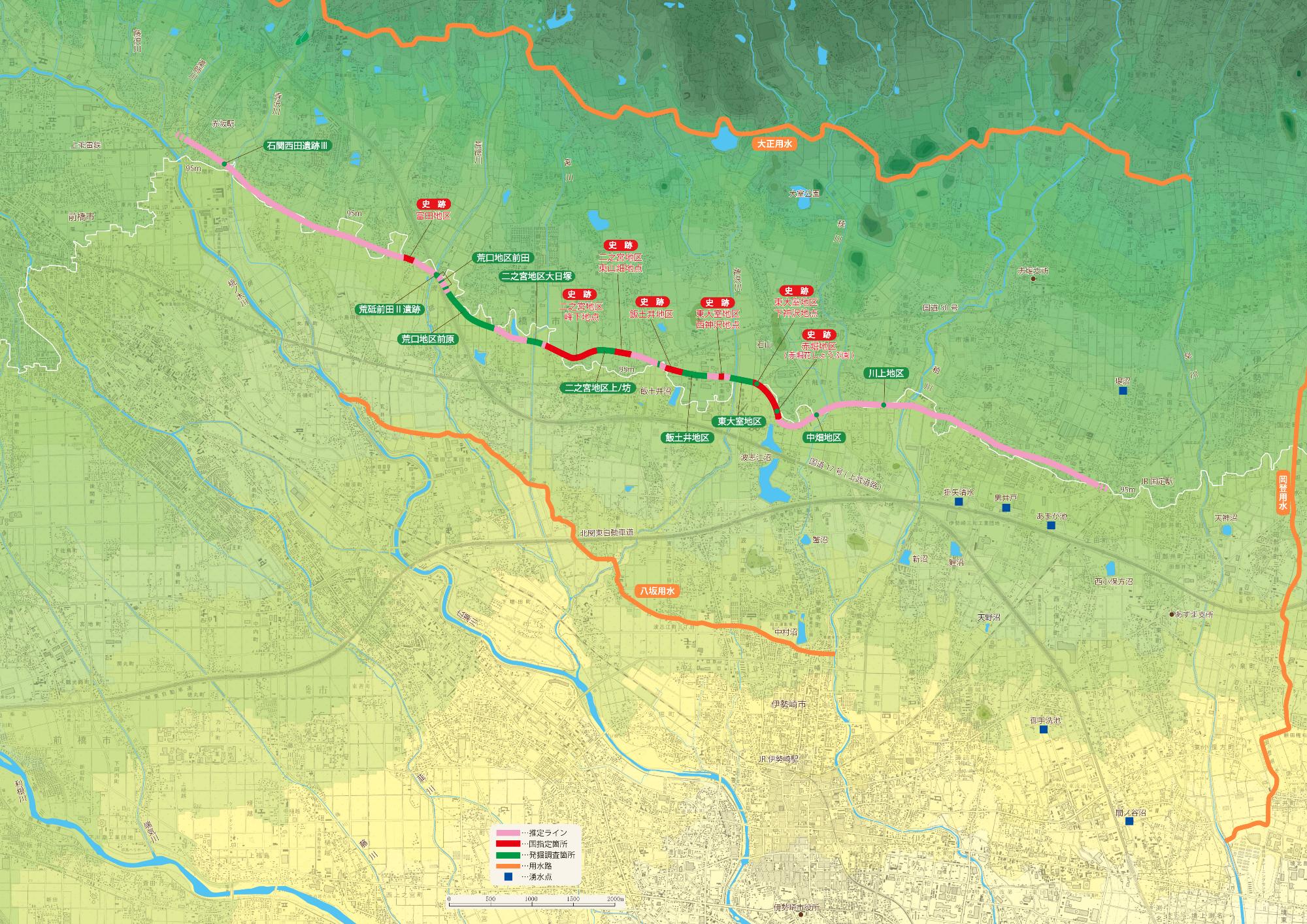 女堀の経路を地図上に示した図